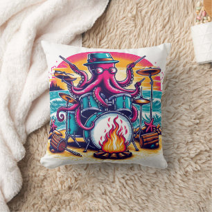 Octopus Spelande drums på stranden vid solnedgång Kudde