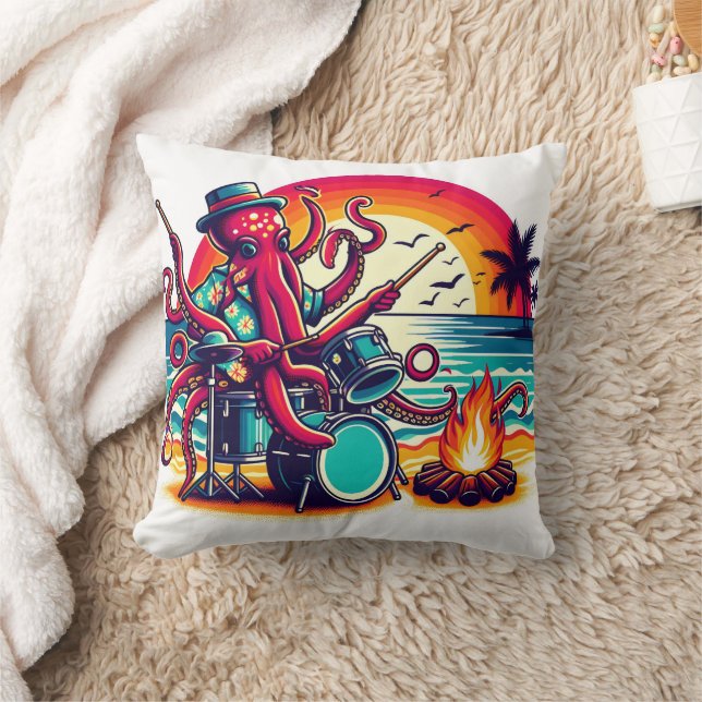 Octopus Spelande drums vid Sunset Beach Party Kudde (Filt)