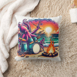 Octopus spelar dammar nära Campfire vid Sunset Kudde