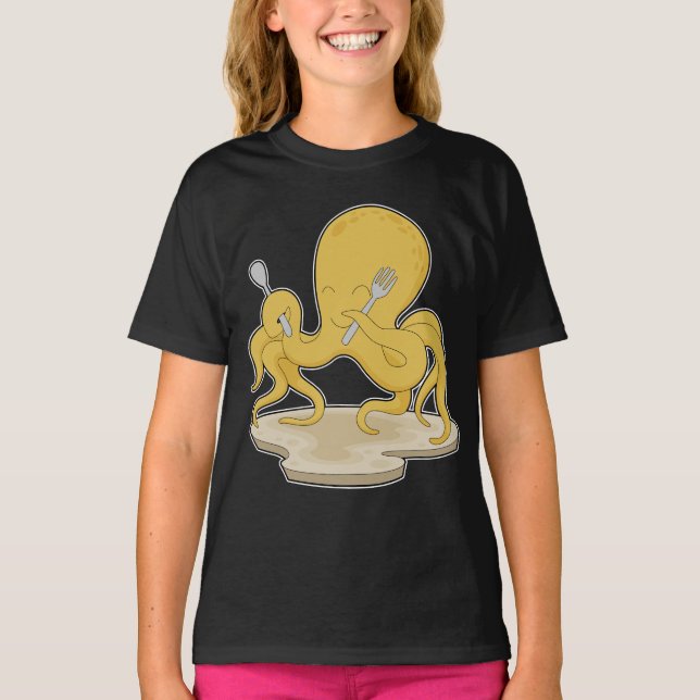 Octopus Spoon Fork T Shirt (Framsida)