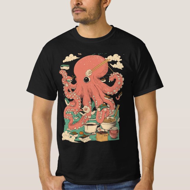 Octopus Squid Sushi Fars dag Gift Idea T Shirt (Framsida)