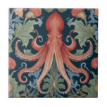 Octopus Squid William Morris stil Sea Ocean Life Kakelplatta<br><div class="desc">"classy Classic art nouveau",  "grönt undervattenstentakler av bläckfisk",  "hawaiiska havslevande marina djur",  "william morris ceramic tile",  "blue water vatten life",  "leafy sea Ocseas mörk navy red",  "vintage löv kusterna bläckfiskliv",  "nautical wildlife vild animal",  "hawaii blommigt botanid cal",  "traditionell strand antique"</div>