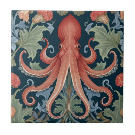 Octopus Squid William Morris stil Sea Ocean Life Kakelplatta