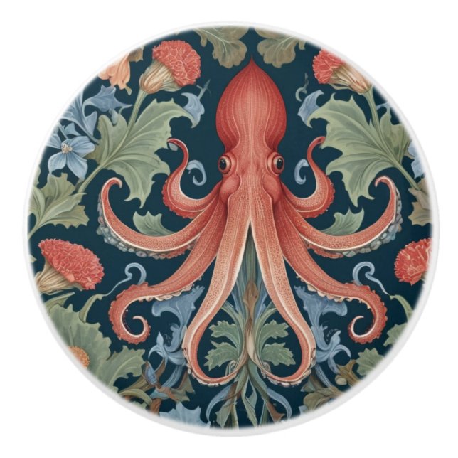 Octopus Squid William Morris stil Sea Ocean Life Knopp (Framsidan)