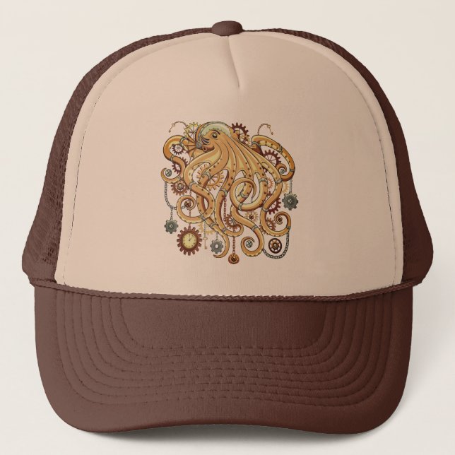 Octopus Steampunk Surreal Retro Stil Maskin Keps (Framsida)