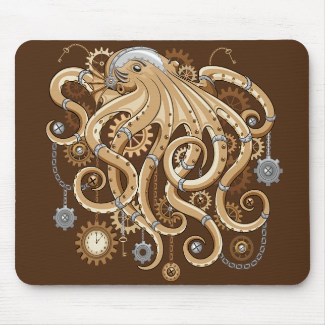 Octopus Steampunk Surreal Retro Stil Maskin Musmatta (Framsidan)