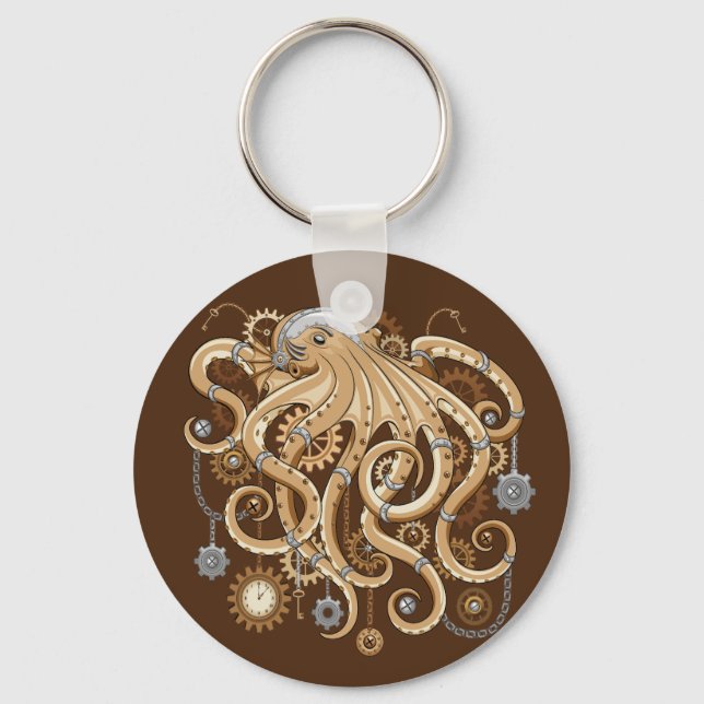 Octopus Steampunk Surreal Retro Stil Maskin Nyckelring (Framsida)