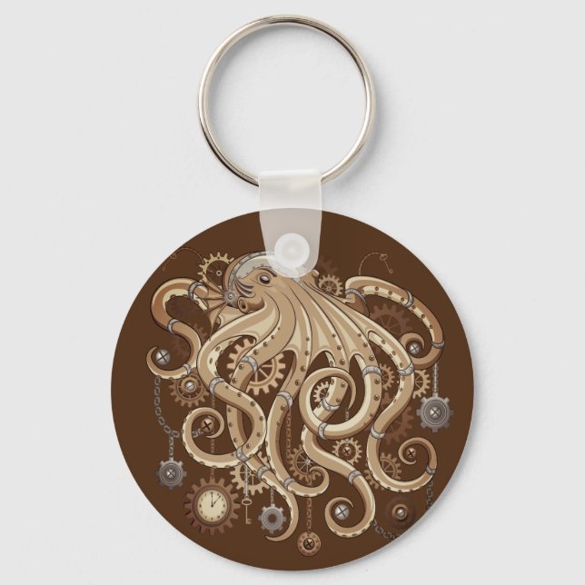 Octopus Steampunk Surreal Retro Stil Maskin Nyckelring (Framsida)