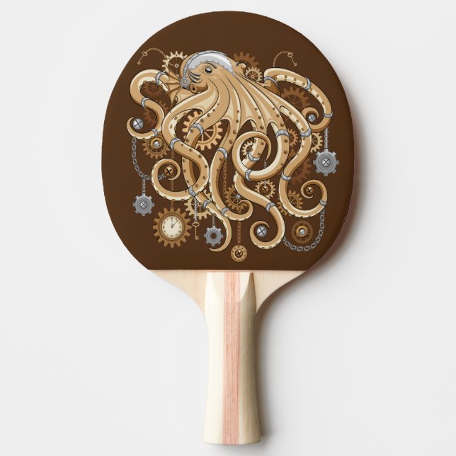 Octopus Steampunk Surreal Retro Stil Maskin Pingisracket (Framsidan)