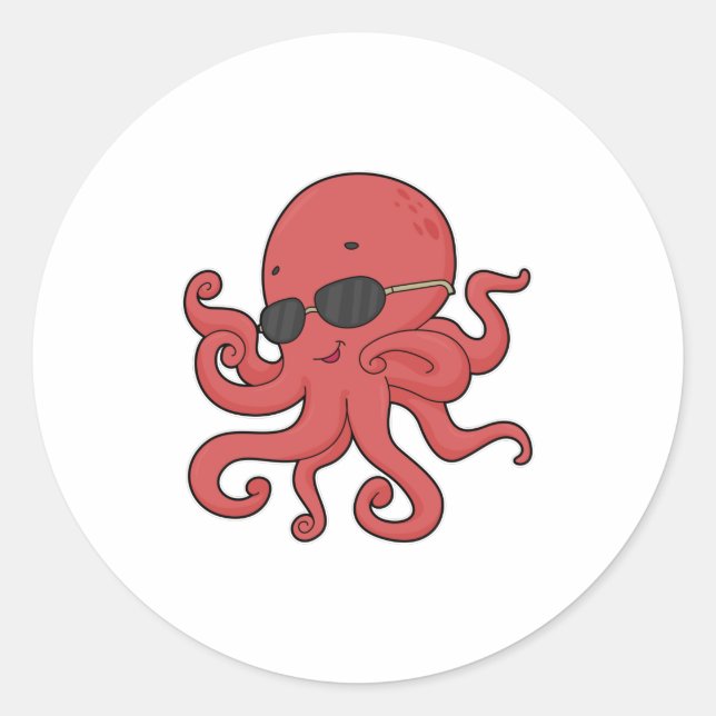 Octopus Sunglass Runt Klistermärke (Framsida)