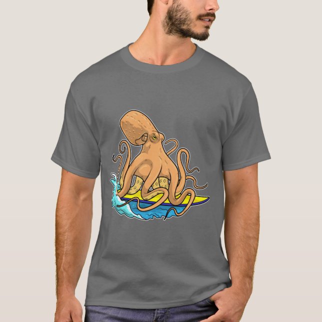 Octopus Surfing Surfboard, sommar T Shirt (Framsida)