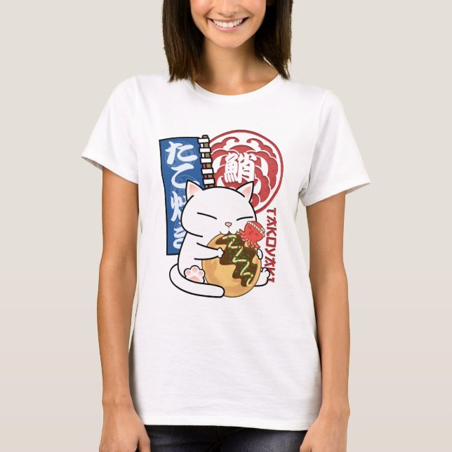 Octopus Takoyaki Cat T Shirt (Framsida)