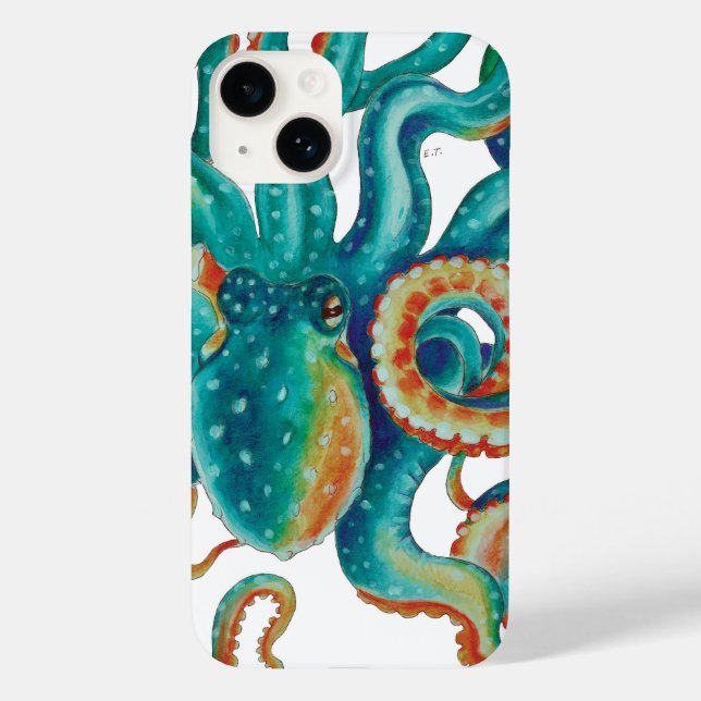 Octopus Teal Watercolor Art (Baksida)