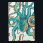 Octopus Teal Watercolor Art Kökshandduk<br><div class="desc">Konst av bläckfisk</div>