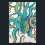 Octopus Teal Watercolor Art Kökshandduk<br><div class="desc">Konst av bläckfisk</div>