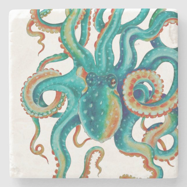 Octopus Teal Watercolor Art Stenunderlägg (Framsidan)