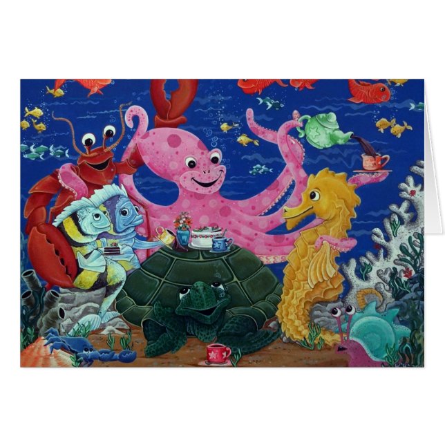 Octopus teapartiskort hälsningskort (Framsidan Horizontal)