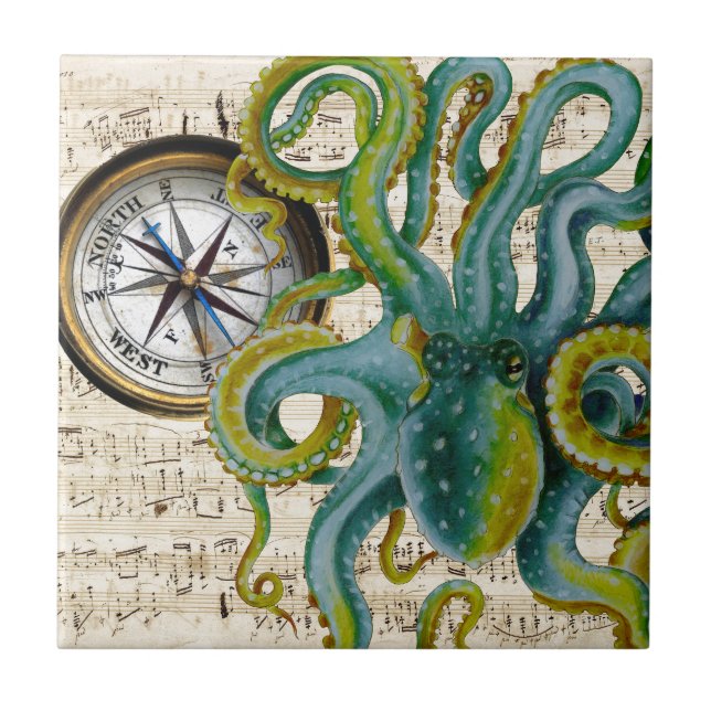 Octopus Tentacles Compass Music Kakelplatta (Framsidan)