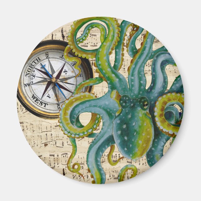 Octopus Tentacles Compass Music Magnet (Framsidan)