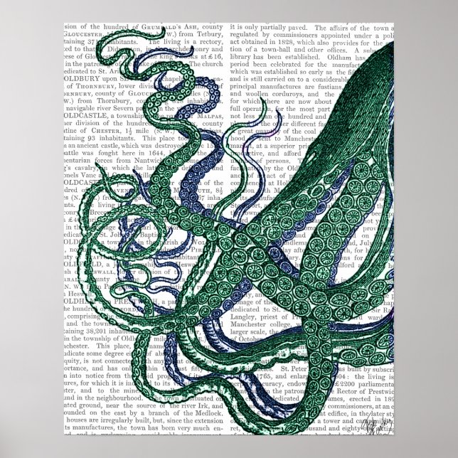 Octopus Tentacles Grönt och Blue Poster (Framsidan)