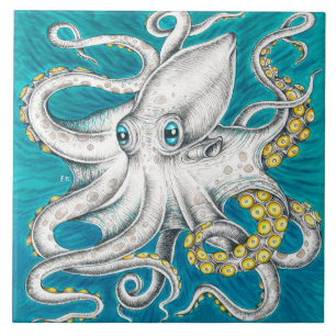 Octopus Tentacles Grönt teal bläck Kakelplatta