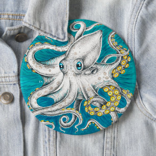 Octopus Tentacles Grönt teal bläck Knapp