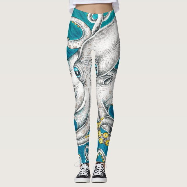 Octopus Tentacles Grönt teal bläck Leggings (Framsida)