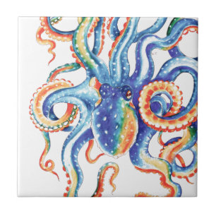 Octopus Tentacles Vattenfärgsfärgad konst Kakelplatta