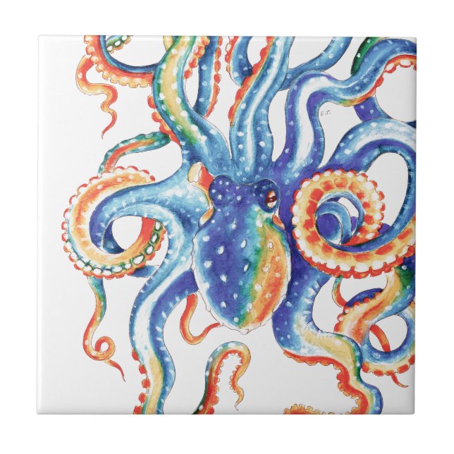 Octopus Tentacles Vattenfärgsfärgad konst Kakelplatta (Framsidan)