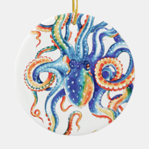Octopus Tentacles Vattenfärgsfärgad teckning Julgransprydnad Keramik
