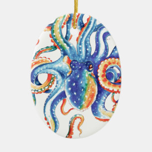Octopus Tentacles Vattenfärgsfärgad teckning Julgransprydnad Keramik