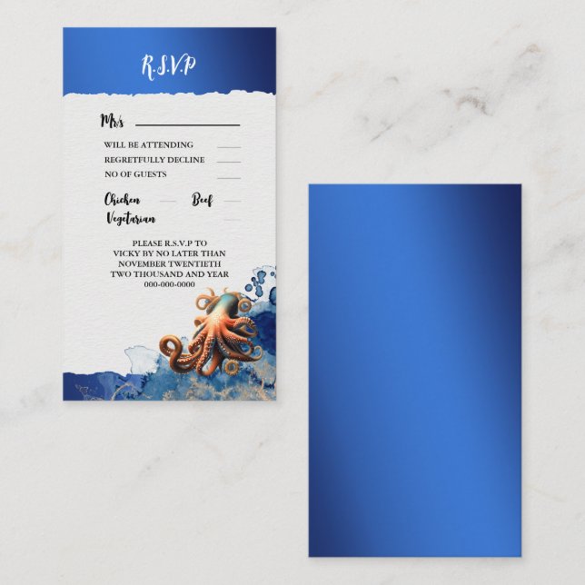 Octopus tropiska havsblått havsblått orange strand rådkort (Fram/baksida)