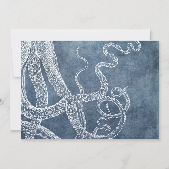 Octopus Twilight Blue Denim Watercolor Art Kort (Framsida)