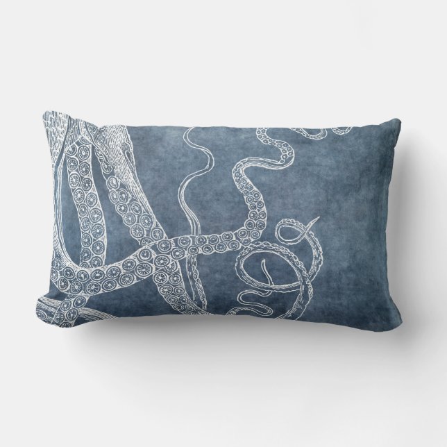 Octopus Twilight Blue Denim WaterColor Art Lumbarkudde (Framsida)