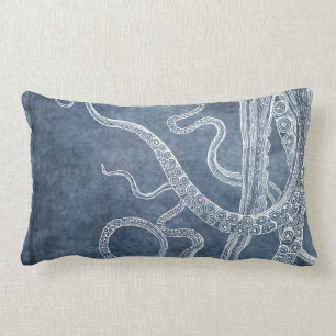 Octopus - Twilight Blue Faded Denim Watercolor Art Lumbarkudde