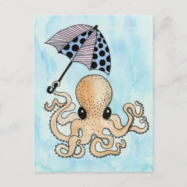 Octopus & Umbrella Vykort (Framsida)