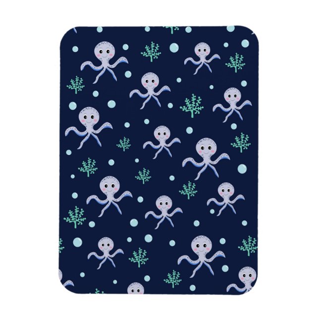 Octopus under havets ungar mönster magnet (Vertikal)