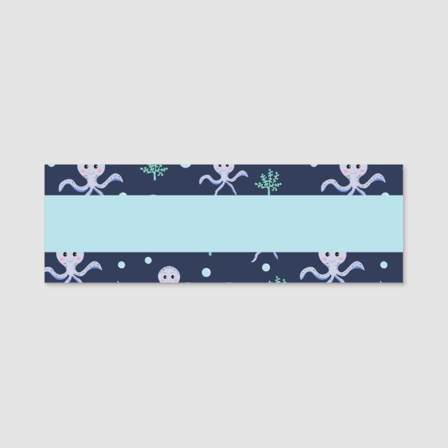 Octopus under havets ungar mönster namnbricka (Framsida)