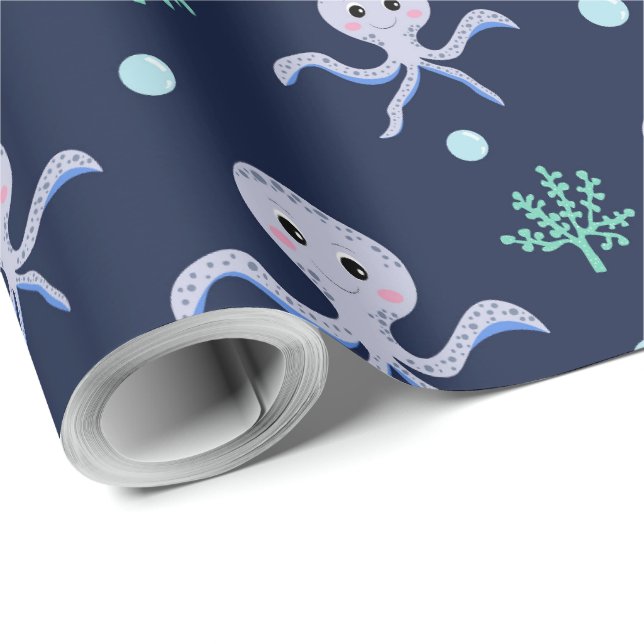 Octopus under havets ungar mönster presentpapper (Rullad Hörn)