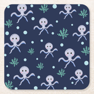 Octopus under havets ungar mönster underlägg papper kvadrat
