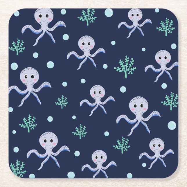 Octopus under havets ungar mönster underlägg papper kvadrat (Framsidan)