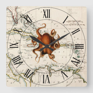 Octopus~Väster~Karibien 1785 Nautisk Karta ~ Fyrkantig Klocka
