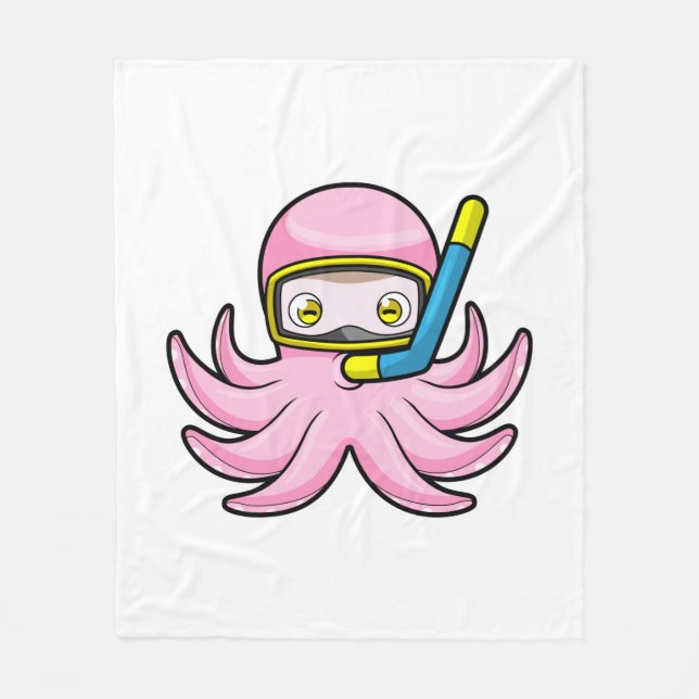 Octopus vid dykning med Snorkel och simmande glasö Fleecefilt (Framsidan)