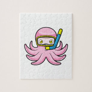 Octopus vid dykning med Snorkel och simmande glasö Pussel