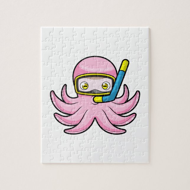 Octopus vid dykning med Snorkel och simmande glasö Pussel (Vertikal)