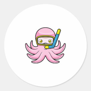 Octopus vid dykning med Snorkel och simmande glasö Runt Klistermärke