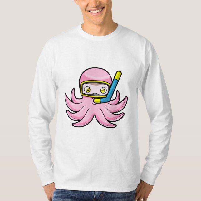Octopus vid dykning med Snorkel och simmande glasö T Shirt (Framsida)