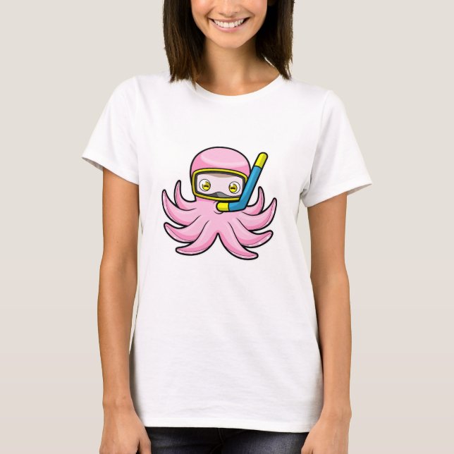 Octopus vid dykning med Snorkel och simmande glasö T Shirt (Framsida)
