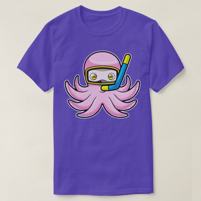 Octopus vid dykning med Snorkel Swimming goggel T Shirt (Design framsida)