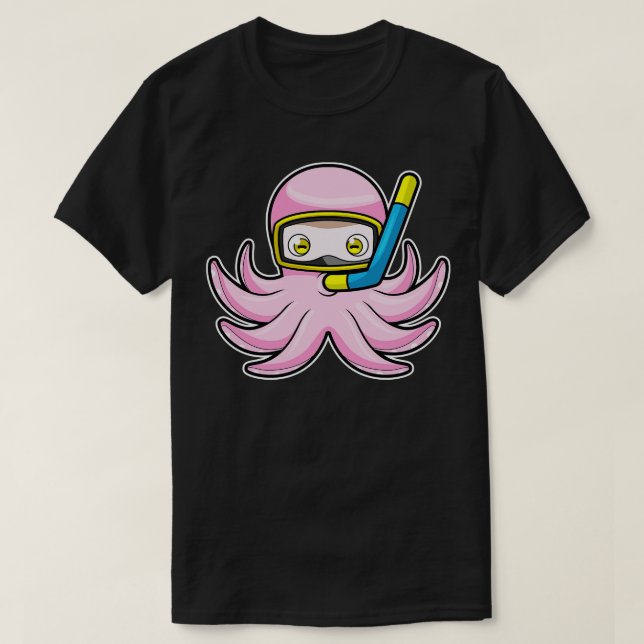 Octopus vid dykning med Snorkel Swimming goggel T Shirt (Design framsida)